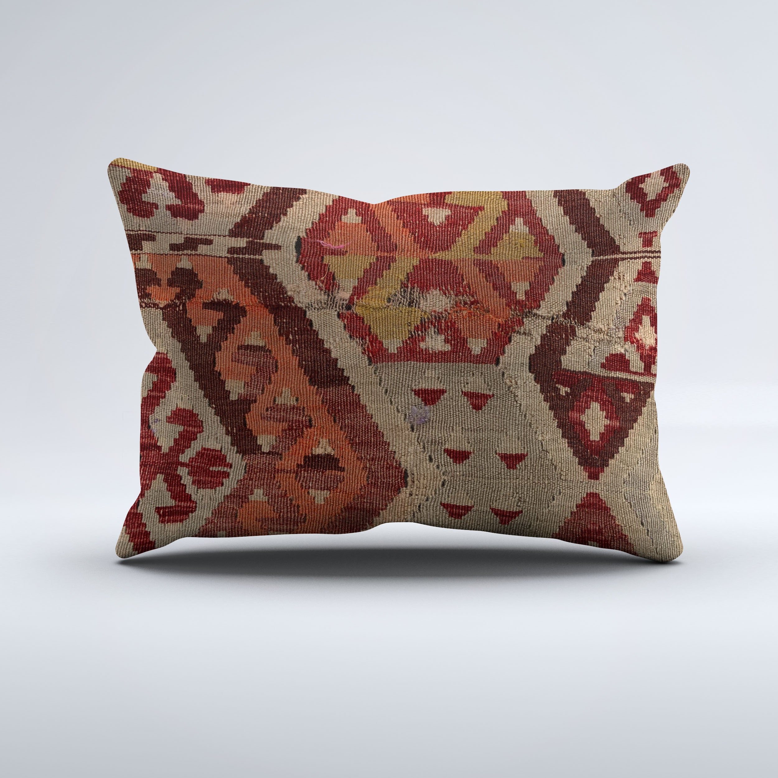 Vintage Turkish Kilim Cushion Cover 60x40 cm Square Wool Kelim Pillowcase 64782